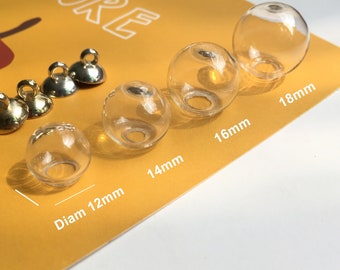 Glass GLOBES, BALLS with hole 12/14/16/18mm bulk, Vial Pendant empty/round/small/miniature/bulbs/bottle/clear/little/ornaments/wish bottle