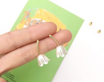 Lily of the Valley earrings Romantic, Fairy Earrings, Unique Gift For Her, S925 Silver, Retro Elegant Resin Pearl Flower Jewelry, Minimalist