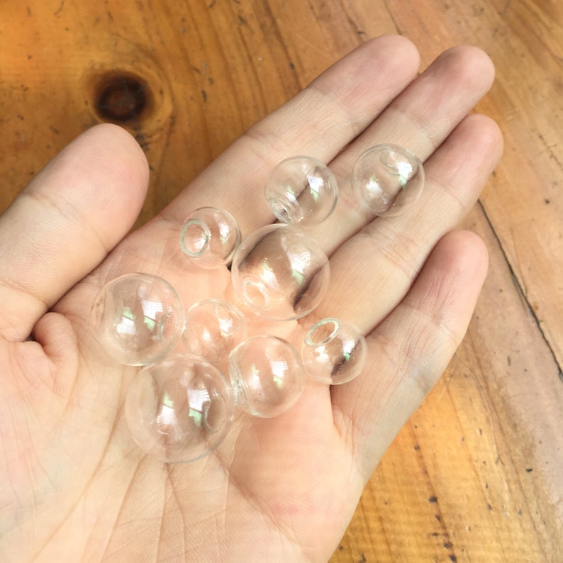 Glass GLOBES, BALLS with hole 12/14/16/18mm bulk, Vial Pendant empty/round/small/miniature/bulbs/bottle/clear/little/ornaments/wish bottle image 2
