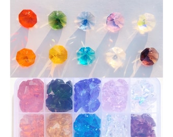 100 cuentas octagonales de 14 mm a granel, prismas arcoíris, cuentas facetadas de 2 agujeros para candelabro, atrapasol, cristal, decoración de boda DIY