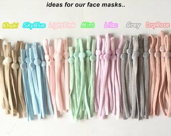 Soft 1/4''(5mm) Adjustable Elastic Band for Face Mask, Elastic Cord with Adjuster Stoppers Colorful, Flat Ear loops for Sewing, Precut Bulk