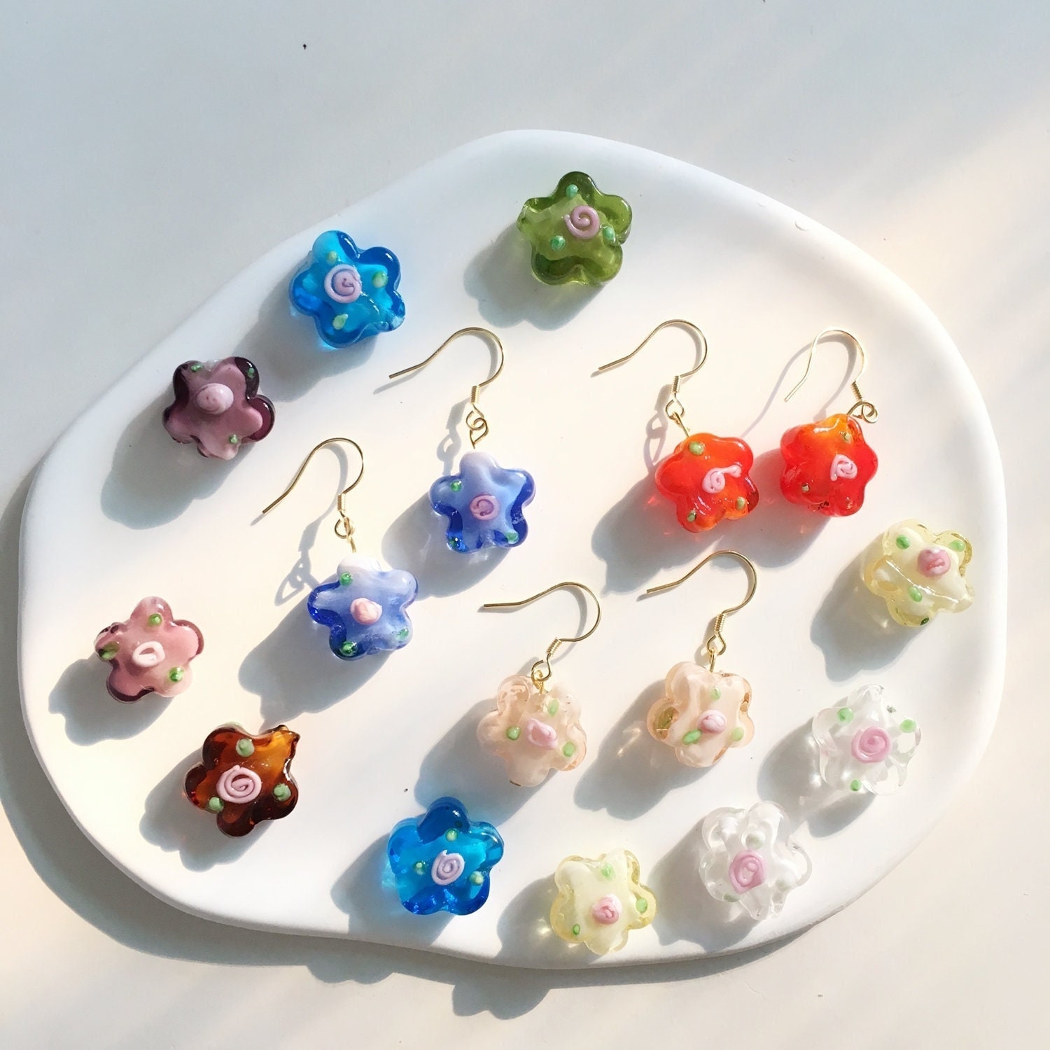 Handmade Millefiori Earrings, Millefiori Flower, Glass Beads, Trendy Jewelry, Hypoallergenic S925 Silver Needle, Colorful Earrings
