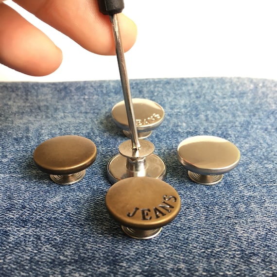 6 Sets Removable 17mm No Sewing Jeans Buttons Replacement Kit with Metal  Base