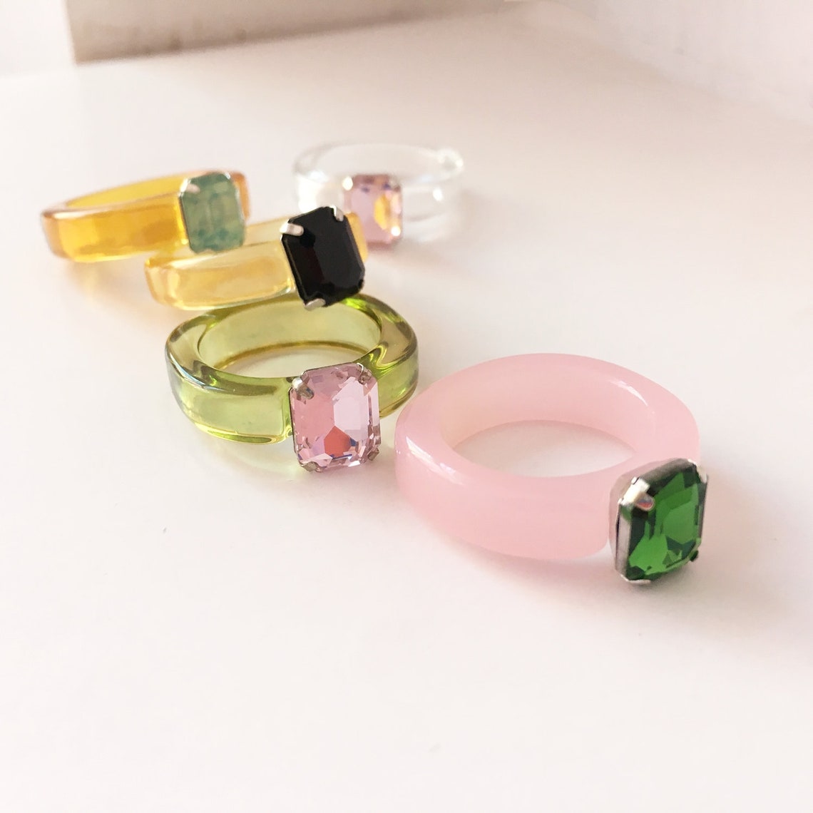 Colorful Acrylic Rings with Stones Translucent Y2K Rings 90s Etsy