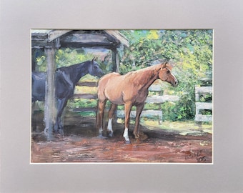 Equine Serenity: Original Horse Landscape, Farm Scene, Small Acrylic Painting 12"x9"