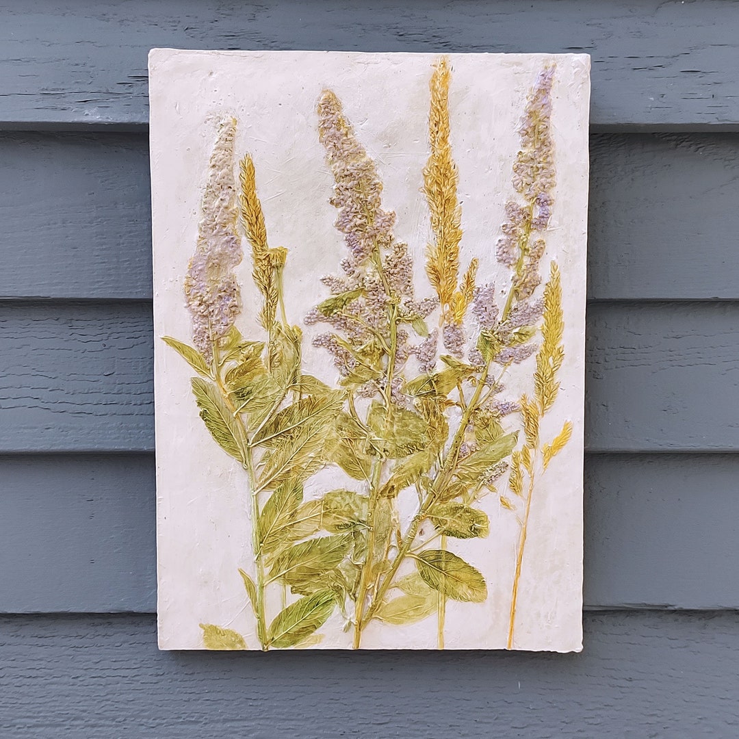 Summer Meadow, Botanical Floral Bas Relief, Gift for Her, Art Decor ...