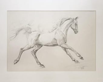 オリジナルの馬の絵。手描きの鉛筆画。馬好きの方へのエレガントな馬の