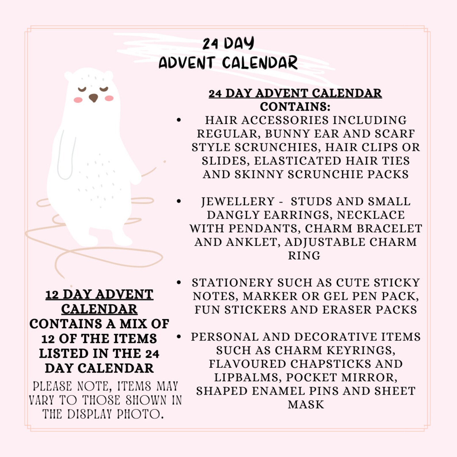 Girls Advent Calendar 24 Day Advent Calendar 12 Day Advent Etsy