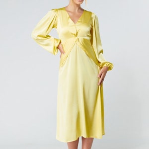 Calissa Yellow Satin-feel Folded Body Midaxi Dress