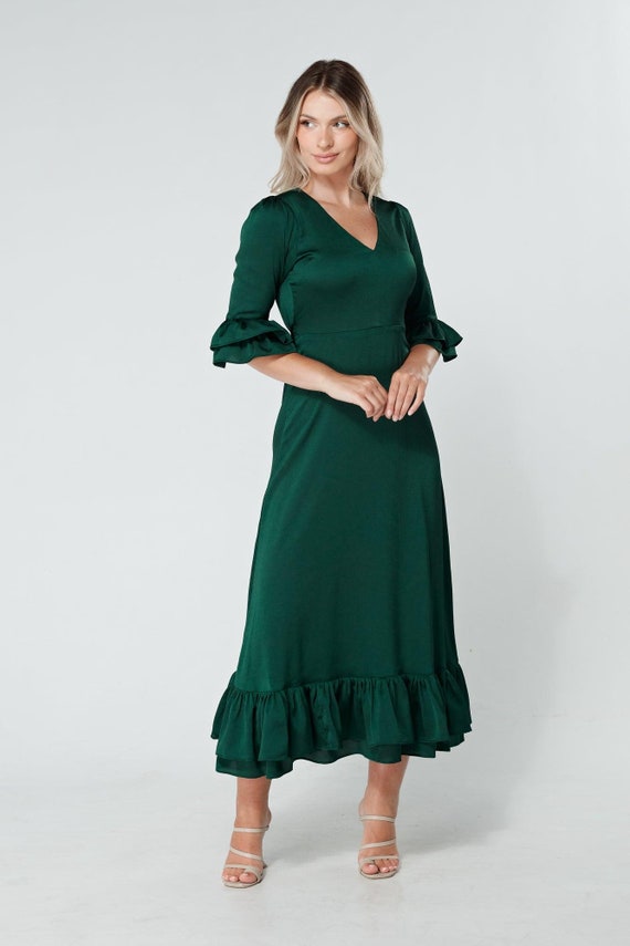 dark green midaxi dress Asymmetric Neckline Midaxi Dress, Dark Green – Jolie Moi Retail main image 0