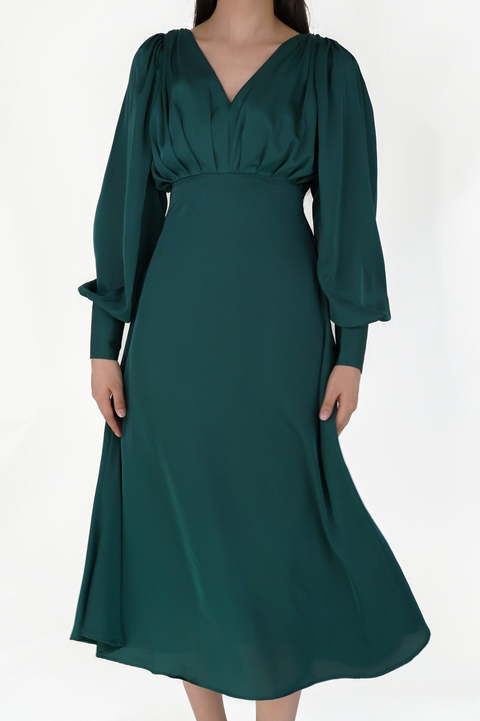 Robe Zaftique En Satin Entrelacé - Couleur Vert émeraude - Taille Grande (2Z à 6Z) - Neuf Sans étiquette