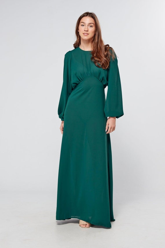 green string dress Essina Maxi Georgette With Back and Round Waist Line Elevate your special night
