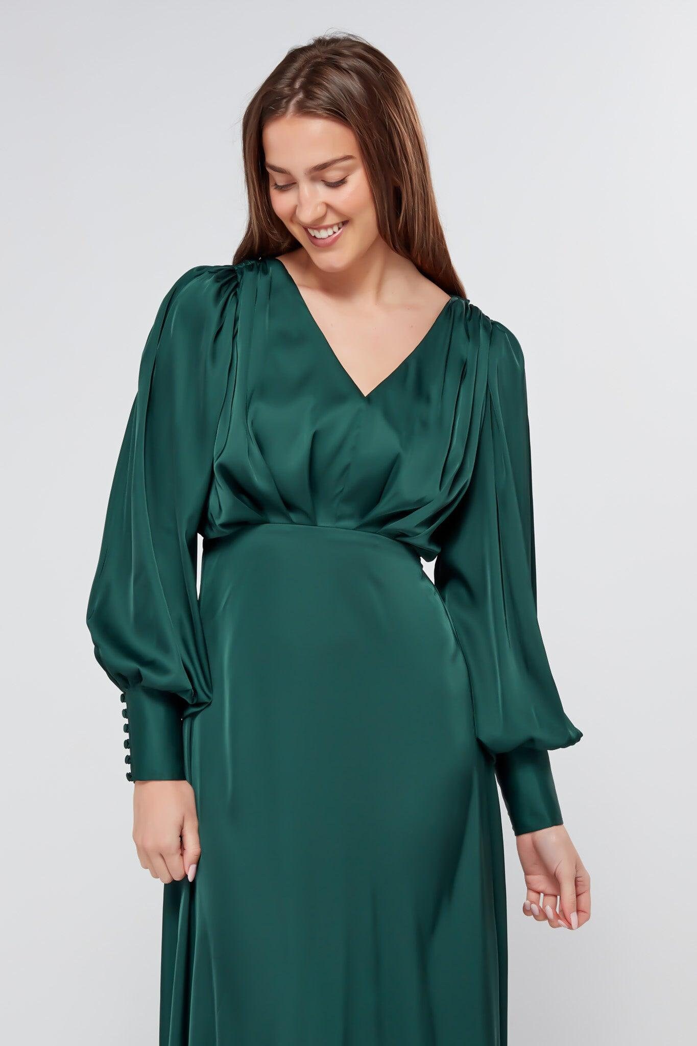 Laylani Satin Gown Dark Dusty Green