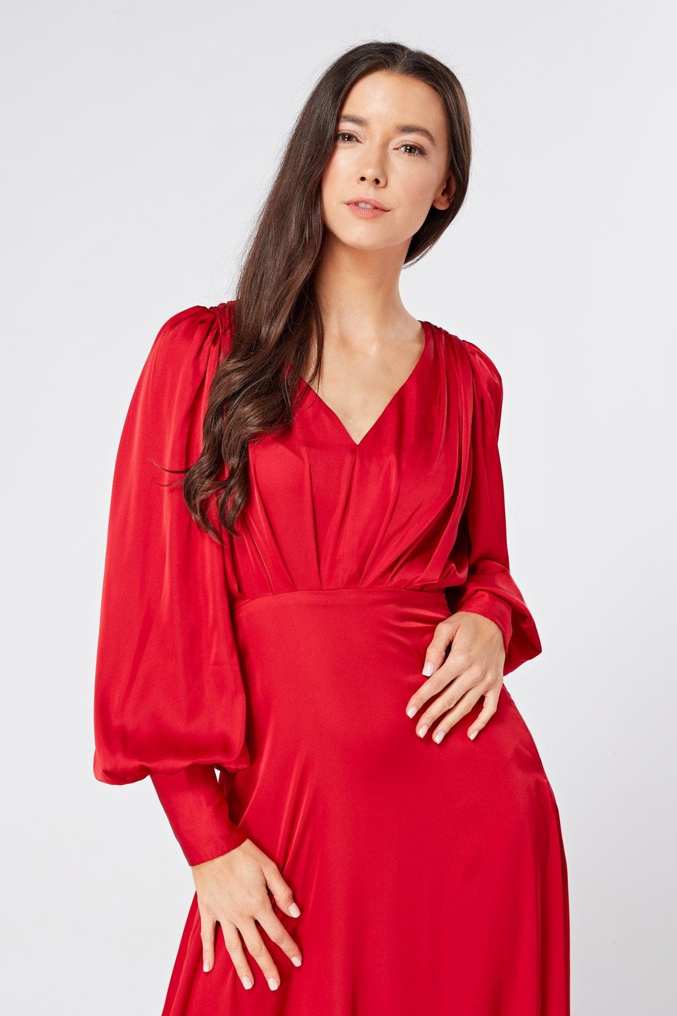 Valeria Cross-Strap Side-Slit Maxi Dress in Red main image 0