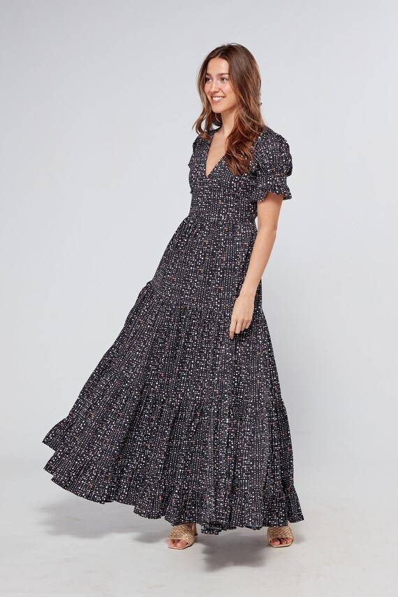 Alaya Black Printed Tiered Maxi Dress - Etsy Canada