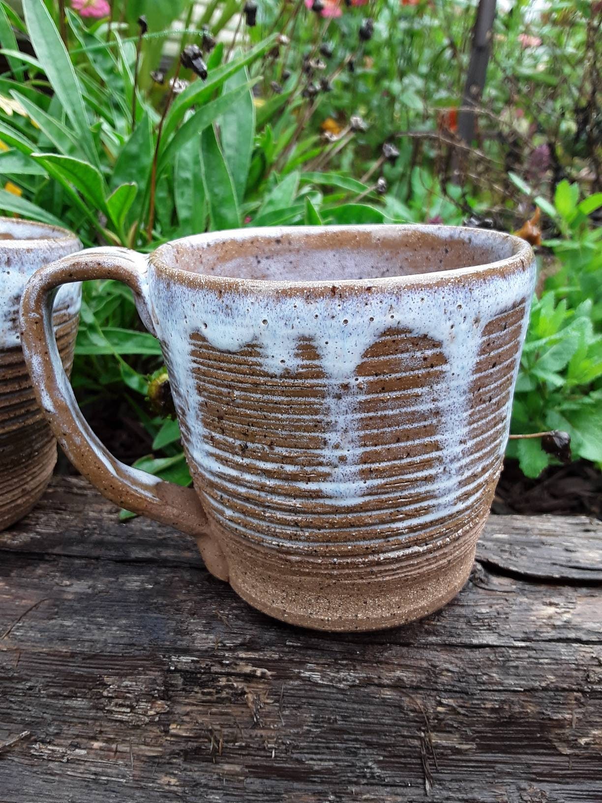 Set of 2 textured mugs created from a dark speckled clay Etsy