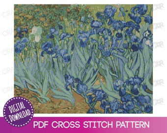 Van Gogh Irises Cross Stitch Pattern: Counted PDF (Instant Download)
