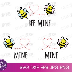 Arquivo SVG Bee Mine para Cricut ou Silhouette - Cute Bee Couple Clipart Valentine Cartoon - Download digital instantâneo