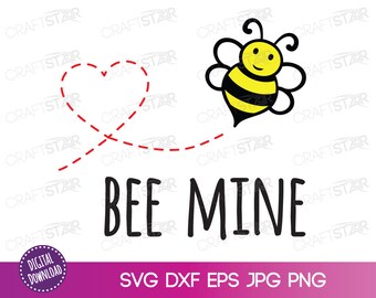 Bee Mine Valentine Cartoon Clipart – SVG, PNG, JPG (Digital Download)