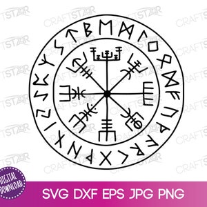 Vegvisir SVG per Cricut o Silhouette - Clipart bussola runica disegnata a mano - Rustic Icelandic Rune Compass files for Print, Cut, Sublimation