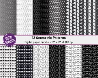 Geometric Paper Pack – 12 Scrapbook Patterns (Digital Download)