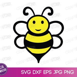 Bee SVG File for Cricut or Silhouette - Cute Cartoon Bee Clipart for Printing - Instant Digital Download