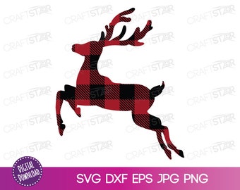 Buffalo Plaid Reindeer SVG: Christmas Clipart (Digital Download)