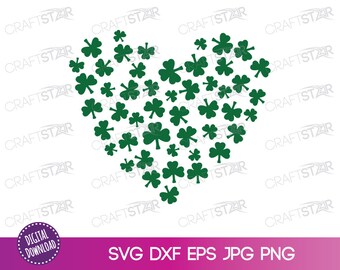 Shamrock Heart SVG - St Patrick's Day Heart Filled Shamrock Clipart - Irish Shamrock Heart Design Element / Transfer.