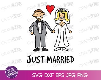 Just Married Cartoon SVG: Bride and Groom Clipart (Digital Download)