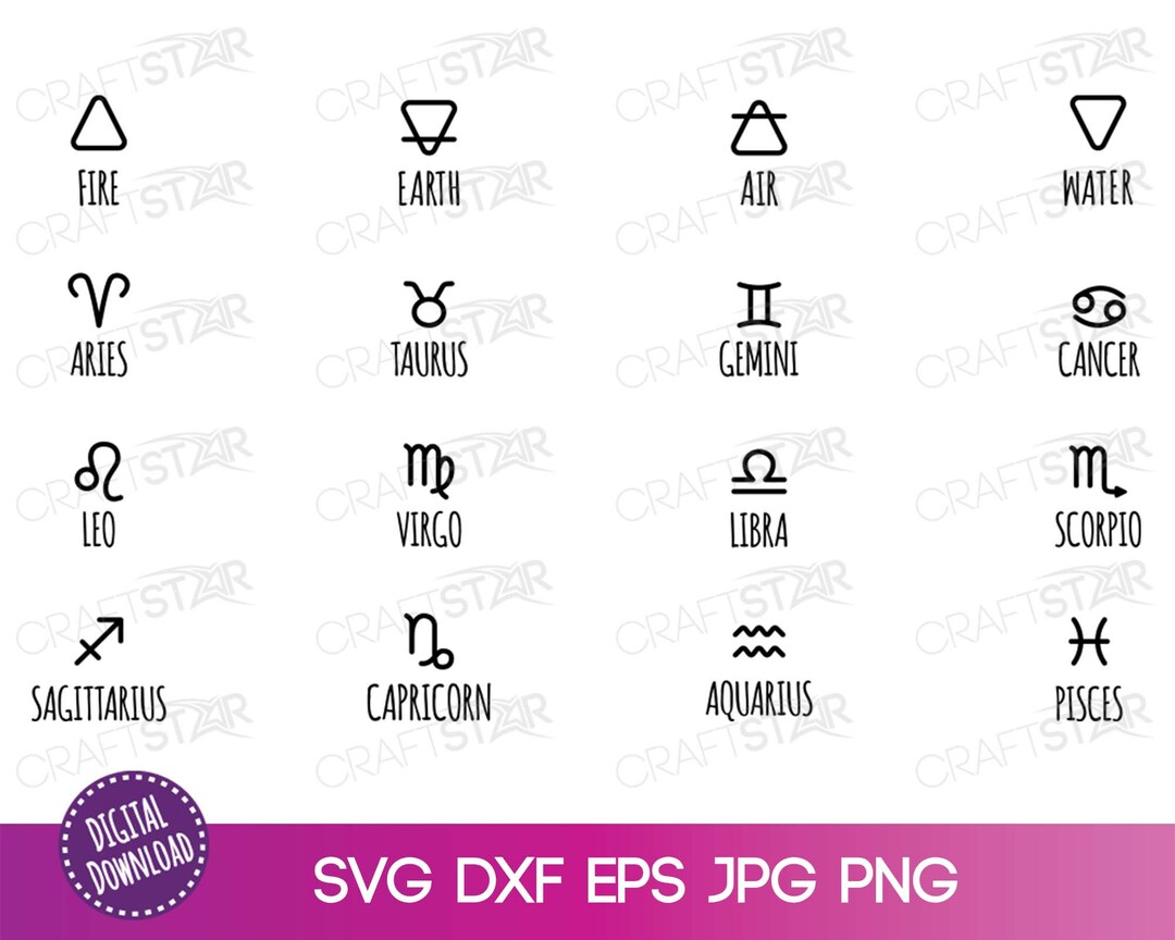 Zodiac Symbols and Elements SVG Bundle for Cricut or Silhouette - Star ...