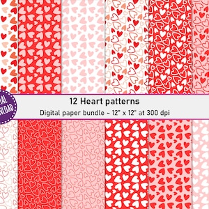 Hearts Digital Paper Pack - 12 Set di carta digitale a forma di cuore sparso - Valentine Love Digital Paper - Instant Digital Download