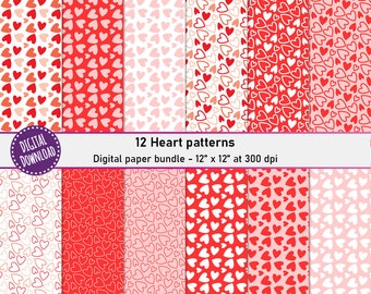 Heart Pattern Digital Paper Pack: Valentine's Day Scrapbook (Digital Download)