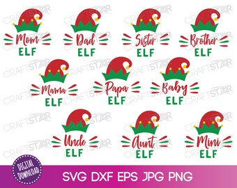 Elf Family SVG Bundle: Christmas Clipart for Cricut, Silhouette (Digital Download)