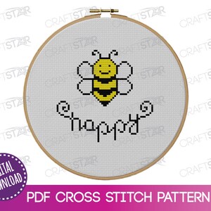 Bee Happy Cross Stitch PDF Pattern - Counted Cross Stitch Bee Pattern - Instant Download