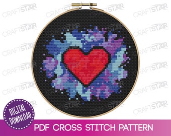 Heart Cross Stitch Pattern: Paint Splash Design (PDF Pattern)