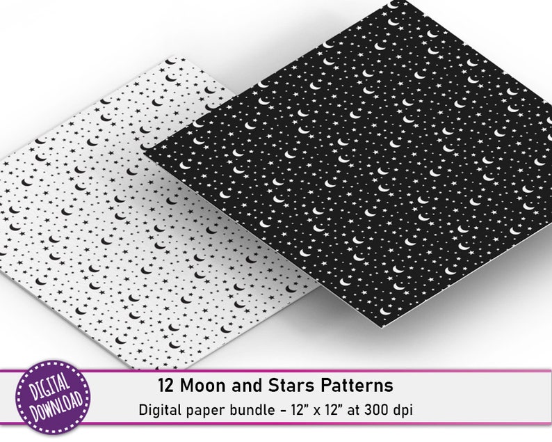 Download 12 Moon And Stars Pattern Digital Paper Jpgs Instant Digital Download Moon And Stars Digital Paper Pack Clip Art Art Collectibles Biso No