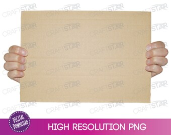Cardboard Protest Sign PNG: Hands Holding Blank Card (Digital Download)