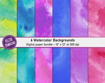 Watercolor Background Digital Paper Pack - 6 Watercolor Texture Digital Paper JPGs- Watercolor Background Scrapbook Paper