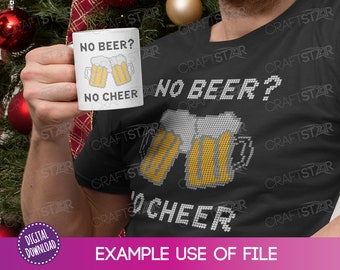 Christmas Humor - No Beer No Cheer - Ugly Sweater Style PNG for Print / Sublimation