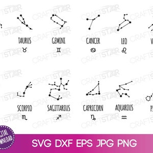 Segni zodiacali e costellazioni stellari pacchetto SVG per Cricut o Silhouette - Segni stellari e simboli oroscopo Clipart - Stampa, Taglio, Sublimazione