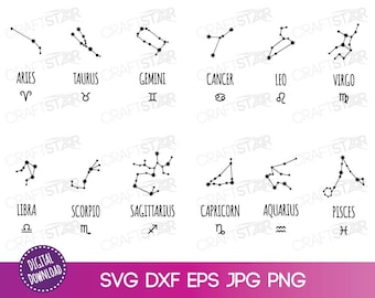 Zodiac Signs & Constellations SVG Bundle: Horoscope Clipart (Digital Download)