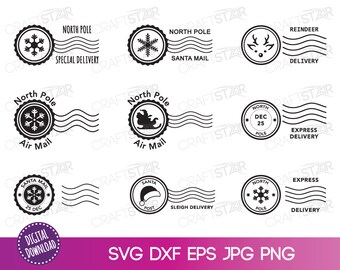 Christmas Postmark SVG Files - North Pole Postmark Clipart for Digital Download