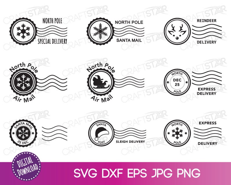 Christmas Postmark SVG Files - North Pole Postmark Clipart for Digital ...