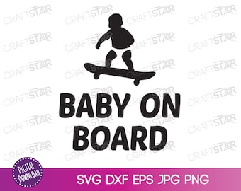 Skateboarding Baby On Board SVG: Funny Clipart (Digital Download)
