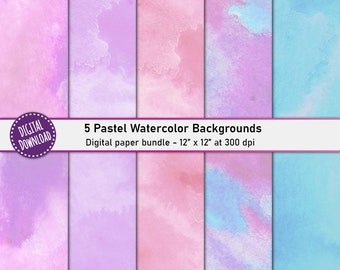 Pastel aquarel textuur digitaal papier: plakboekachtergronden (PNG, digitale download)