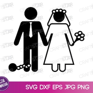Sposa e sposo SVG - Ball And Chain Divertente Clipart da sposa per stampa & taglio, sublimazione e artigianato nuziale