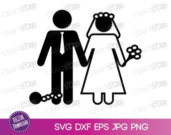 Bruid en bruidegom SVG: grappige bal en ketting bruiloft clipart (digitale download)