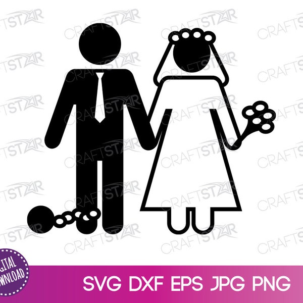 Bride And Groom SVG - Ball And Chain Funny Wedding Clipart pour l’impression et la coupe, la sublimation et l’artisanat de mariage