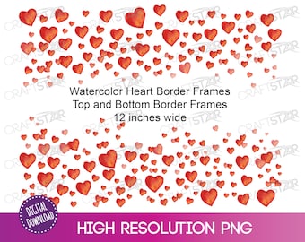 Watercolor Hearts Border PNG Set: Clipart Frames (Digital Download)