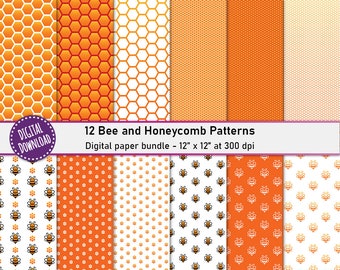 Bee and Honeycomb Pattern Digital Paper Pack (Digital Download)